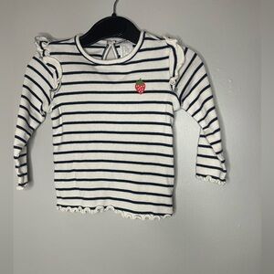 H&M Blue & White Striped Strawberry Long Sleeve Shirt Girls Size 12 Months
